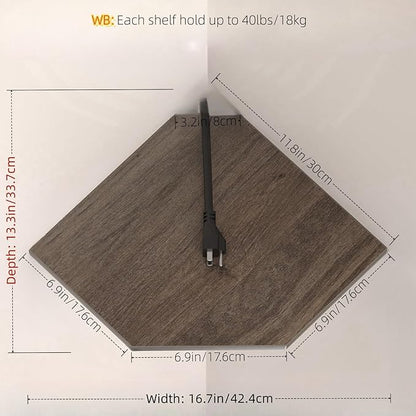 JJL Corner Shelf, 12 Inch Corner Shelf Wall Mounted with Wire Hole, 2 Tier 13.3 Inch Deep Wooden Corner Hanging Shelves for Wall Storage, for Speaker, Cable Box, Grey