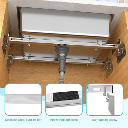 Heavy Duty Undermount Sink Brackets & Kitchen Sink Installation Parts Kit - 800 lbs Capacity Adjustable Stainless Steel Support, Horizontal Space-Saving Design for Kitchen Sinks (71-100cm)