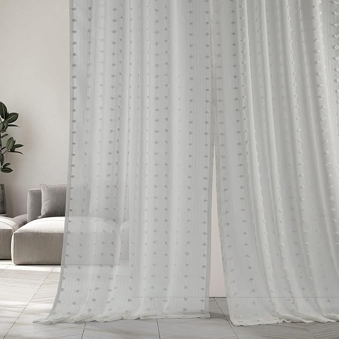 HPD Half Price Drapes Patterned Faux Linen Sheer Curtains for Living Room 50 X 120 (1 Panel), Rod Pocket Window Curtains for Bedroom, Strasbourg Dot