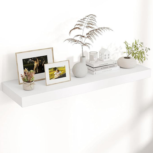 Venusmiles Floating Shelves for Wall, 40" W x 12" D x 2" H, 1 Pack of Long Wall Mounted Engineered Wood Shelves with Invisible Brackets for Living Room, Bedroom, Bathroom, Kitchen Decor, White