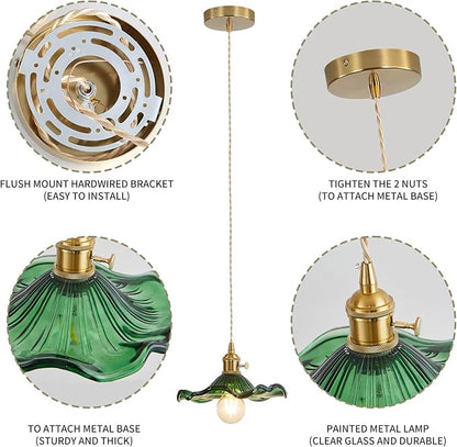 Pendant Light Fixture Glass Hanging Light Flower Light Fixture Pendant Lights Modern Lighting Bedroom Kitchen Island Hallway Bathroom Green Wave Style