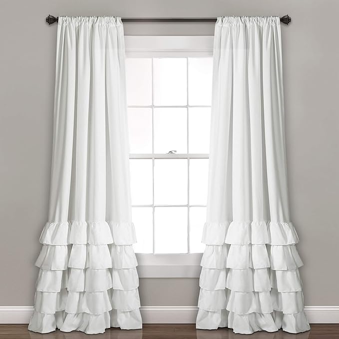Lush Decor Allison Ruffle Light Filtering Window Curtain Panels Pair 40" W x 108" L White - Coquette Curtains for Bedroom - Drapes - Ruffle Curtains Kids