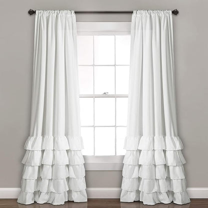 Lush Decor Allison Ruffle Light Filtering Window Curtain Panels Pair 40" W x 108" L White - Coquette Curtains for Bedroom - Drapes - Ruffle Curtains Kids