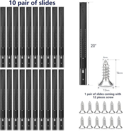 Ravinte 20 Inch Soft Close Drawer Slides 10 Pairs 20 Pack Black Full Extension Ball Bearing Drawer Glide Side Mount