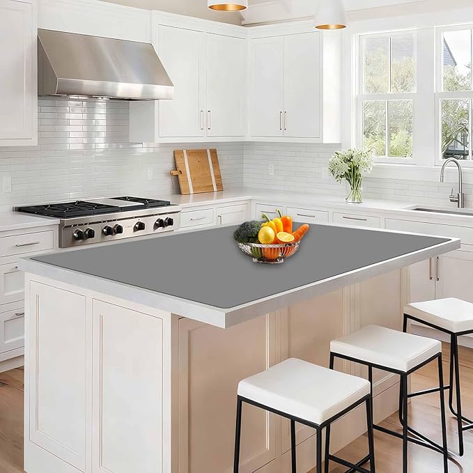 48''x32''(120cmx80cm) Large Silicone Mat for Kitchen Counter, 1.5MM Non-Slip Heat Resistant Countertop Protector, Waterproof Silicone Craft Mat for Kitchen Island, Light Gray