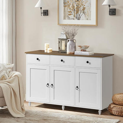 4 EVER WINNER Sideboard Buffet Cabinet with Storage, 47" Kitchen Sideboard with 3 Drawers and 3 Doors, Buffet Table for Kitchen, Modern Dining Room Cabinet, White