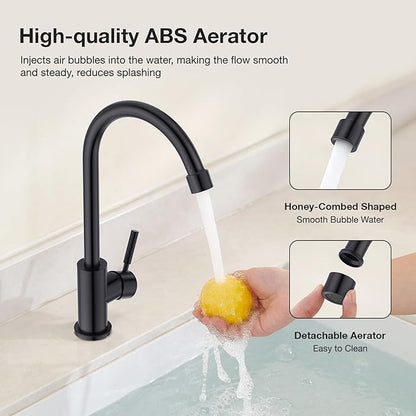 CREA Matte Black Faucet for Kitchen Bar Outdoor Sink 1 Hole 3Holes(with Deck Plate)，High Arc 360°Swivle Single Handle Tap Brushed 304 Stainless Steel