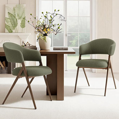 COLAMY Dining Chairs Set of 2, Mid Century Modern Dining Room Kitchen Dinner Chairs with Iron Legs, Open Back and Padded Seat, for Living Room/Bedroom/Restaurant/Cafe, Green