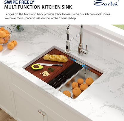 Sarlai 25 Inch Kitchen Sink Undermount - 25"x19" Undermount Sink Ledge Workstation Stainless Steel 16 Gauge Deep Single Bowl Under Counter Kitchen Sinks with Accessories