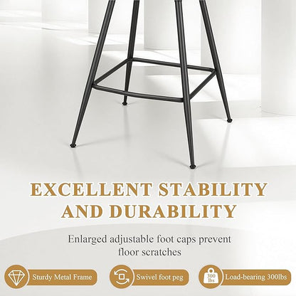 VECELO Bar Stools Set of 2, Counter Height Bar Stools, 26 inch Seat Barstools with Woven Back and Footrest for Kitchen Island Counter, Brown