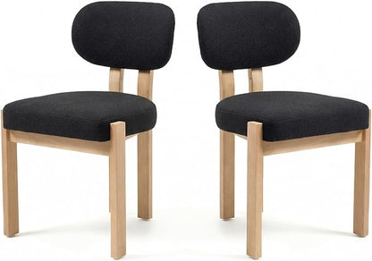 Chenille Dining Chairs Set of 2, Comfy Upholstered Dining Room Chairs Mid Century Modern Farmhouse Fabric Kitchen Chairs with Rubber Wood Legs for Dining Room Kitchen Island Home (Black)
