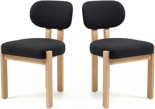 Chenille Dining Chairs Set of 2, Comfy Upholstered Dining Room Chairs Mid Century Modern Farmhouse Fabric Kitchen Chairs with Rubber Wood Legs for Dining Room Kitchen Island Home (Black)
