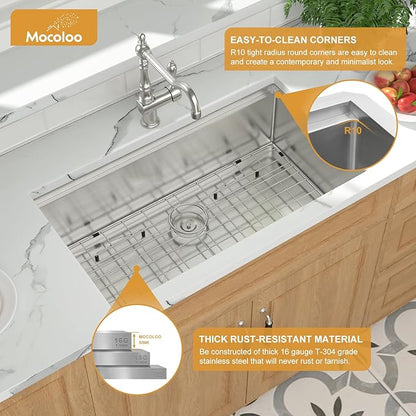 33 Undermount Kitchen Sink - Mocoloo 33 x 19 Undermount Sink Workstation Stainless Steel Kitchen Sinks 16 Gauge Single Bowl Handmade,10'' Deep Basin