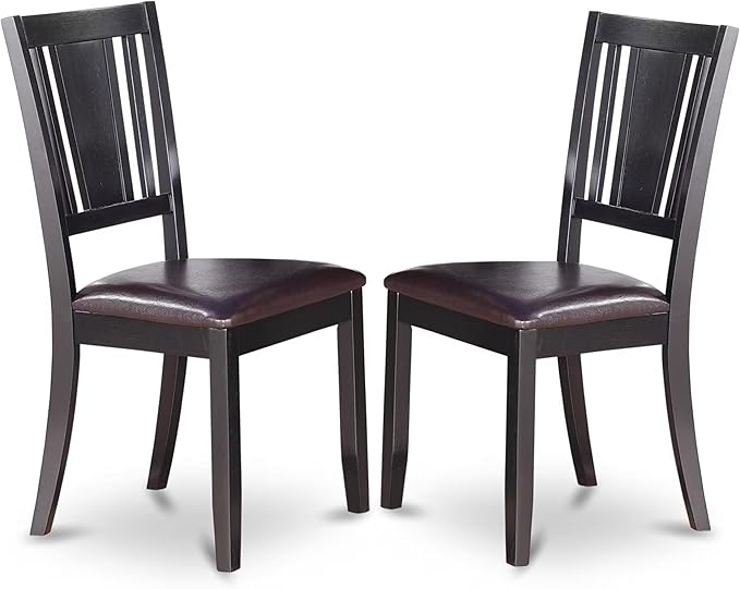 East West Furniture DUC-BLK-W Dudley Dining Room Chairs - Slat Back Solid Wood Seat Chairs, Set of 2, Black