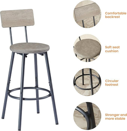 KEIKI Long Bar Table Set with 3 PU Upholstered Bar Stools, Industrial Counter Height Dining Table and Chair Sets for Kitchen, Living Room, Small Space, Grey