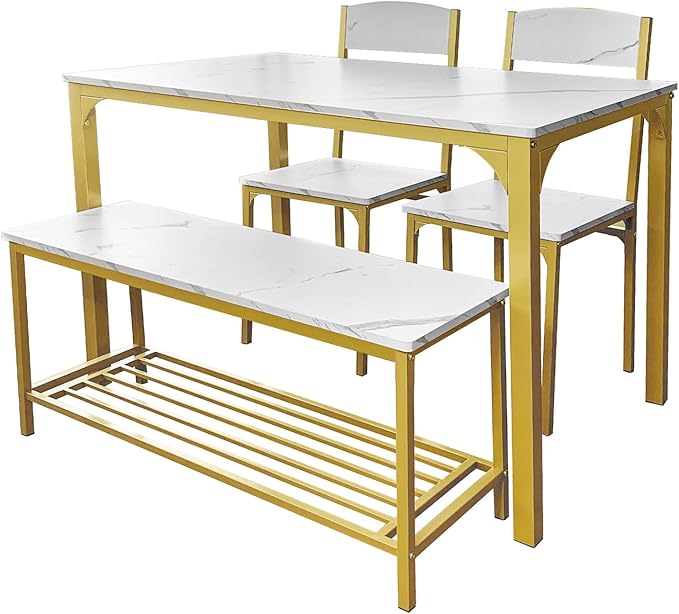 AT-VALY Dining Chairs Set of 2, 18 inch Seat Height Armless Kitchen Chairs with Heavy-Duty Metal Frame for Dining Room (Gold)
