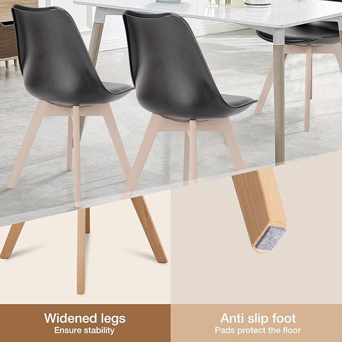 OLIXIS Modern Dining Chairs Set of 8, PU Leather Upholstered Kitchen Chairs with Wood Legs, Mid Century Accent Chairs for Living Room, Bedroom, Outdoor Lounge, Black