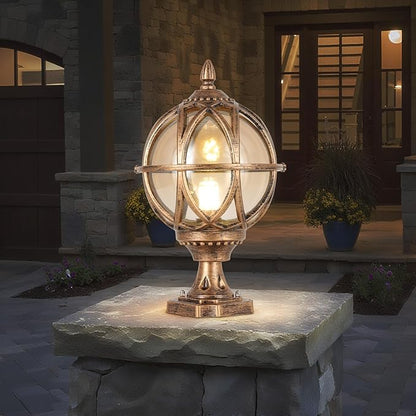 Outdoor Post Light Fixture, E26 Base 60W Max Column Lights with Bronze Aluminum Housing Plus Amber Glass IP55 Waterproof Exterior Pillar Lantern for Driveway Yard Lawn Patio Garden