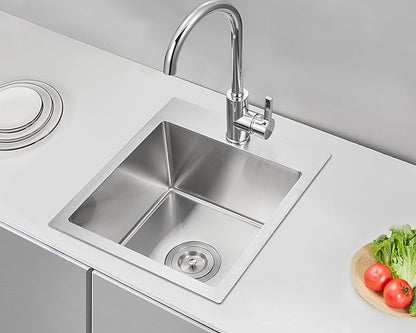 MENATT 15 x 17 Inch Drop in Bar Sink, Single Faucet Hole Single Bowl Topmount Small Kitchen Sink, 304 Stainless Steel Kitchen Bar or Prep Sinks, Brushed