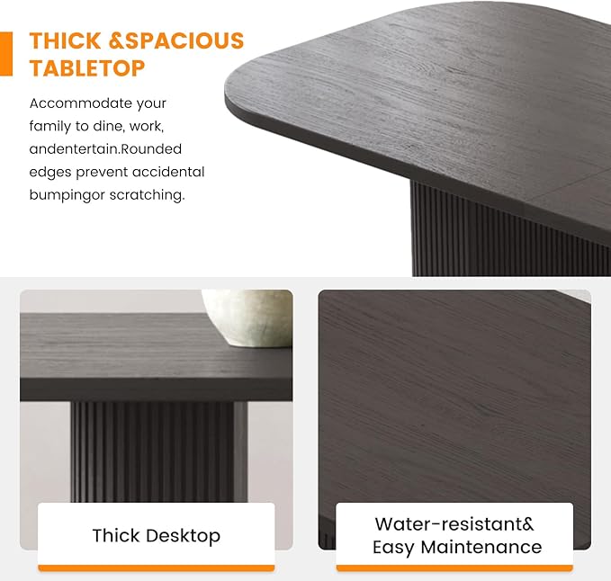 Miuuod 5-Piece 65" Wooden Dining Set, Dining Table & Chair for 6, Includes Dining Table,4 Upholstered Chairs,with Wood Legs,Table Set for Dining Room, Kitchen, Black