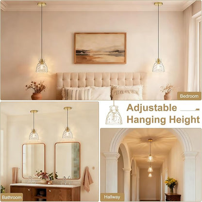 5.9” Mini Black Gold Pendant Lights Kitchen Island Lighting, Single Brass Hammered Glass Pendant Light Fixtures, Adjustable Modern Hanging Lights Kitchen Pendant Lighting over Island Sink Bathroom