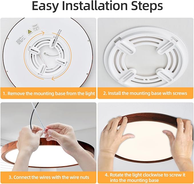 HEYAN Walnut Wood Flush Mount Ceiling Light Fixture,12 Inch Dimmable LED Ceiling Light with 3000K-4000K-6000K Selectable Flat Low Profile Round Ceiling Lights for Bedroom Hallway Laundry (1 Pack)