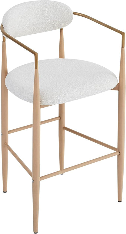 Bar stools Set of 2, Upholstered Bar Stools with Back for Kitchen Island, Beige Fabric Seating Natural Wood Iron Legs 260LBS Weight Capacity