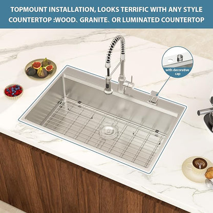 30 Inch Drop In Kitchen Sink -Lepuday 30x22 Drop In Kitchen Sinks 16 Gauge T304 Stainless Steel Workstation Single Bowl Topmount Sinks Large Deep With 2 Holes
