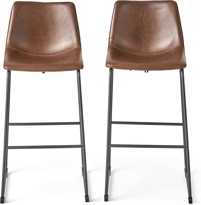 Harper & Bright Designs Set of 2 30" Cedric Faux Leather Barstool Vintage Brown