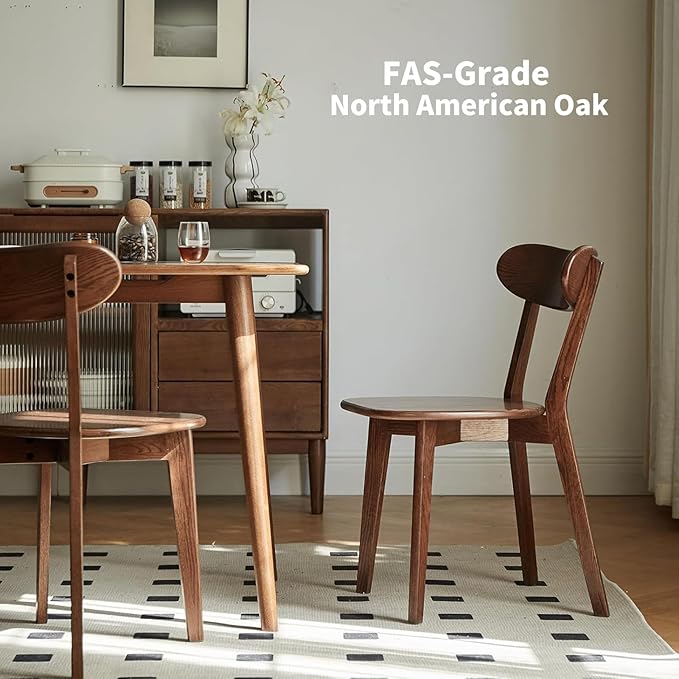 Solid Wood Dining Chairs Set of 2, Walnut Finish - Mid Century Modern Kitchen & Dining Room Chairs with Curved Back, 400 lb Capacity - Crafted from FAS-Grade North American Oak, Easy Assembly