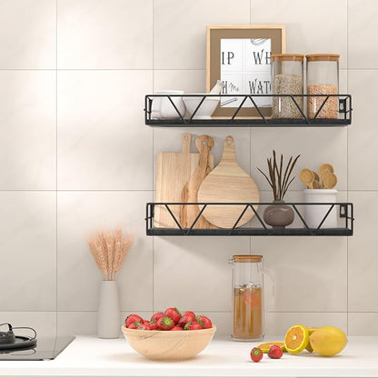 Amaoot Floating Shelves Set of 3, Home Wood Wall Shelf, Farmhouse Shelf for Bedroom, Wall Mounted Floating Shelf for Living Room, Bedroom, Bathroom, Kitchen, Office (Black 2)