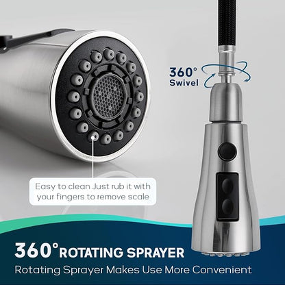 Brushed Nickel Kitchen Faucet with Pull Down Sprayer,304 Stainless Steel High Arc Single Handle Classic Sink Faucet with Pull Out Sprayer,Suitable for Farmhouse Camper Laundry Rv Bar