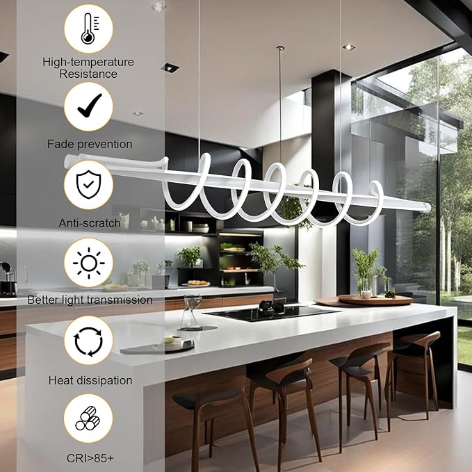 Kitchen Island Lighting, 3-Color LED Dining Room Light Fixture, 43.3" Adjustable Height Led Pendant Lighting for Kitchen Island, Black Chandeliers for Dining Room