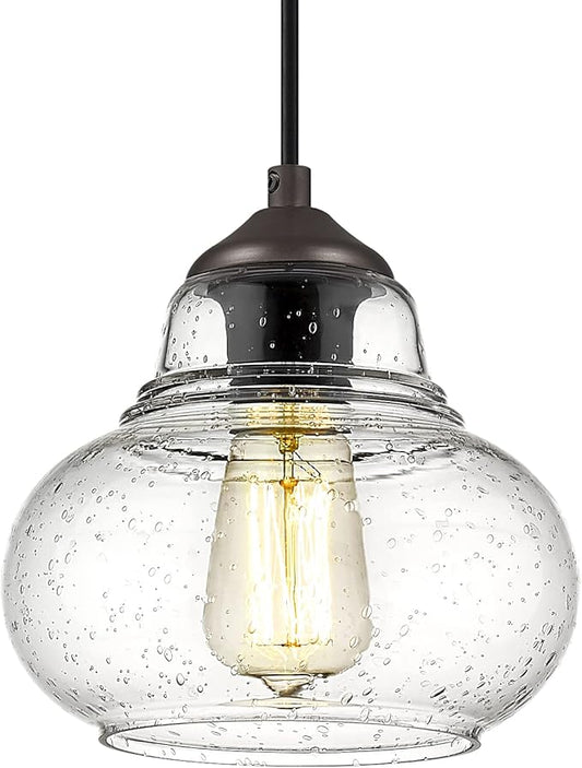 ELYONA 8 Inch Pendant Light Fixtures Seeded Bubble Glass Hanging Light Industrial Pendant Lighting for Kitchen Island Farmhouse Bar Bathroom Dining Room Oil Rubbed Bronze Finish