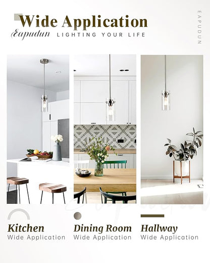 EAPUDUN Pendant Light (2 Packs), Kitchen Ceiling Hanging Light, Adjustable Height, Kitchen Light Fixtures Brushed Nickel Pendant Lights, Farmhouse Pendant Lighting for Sink Island, Home Décor Lighting
