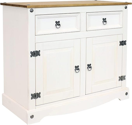 Sunnydaze 31.5-Inch H Kitchen Sideboard Cabinet with 2 Drawers and 2 Doors - Solid Pine Construction with White Finish