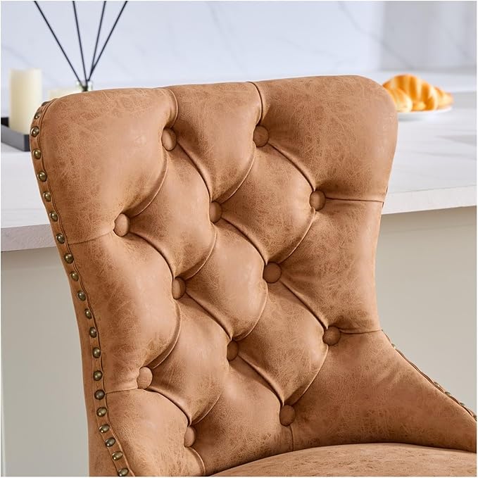 Aged and Retro PU Swivel Barstools Adjusatble Seat Height from 26-33 Inch, Modern Bar Stools with Backs Comfortable Tufted for Home Pub and Kitchen Island