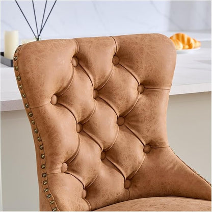 Aged and Retro PU Swivel Barstools Adjusatble Seat Height from 26-33 Inch, Modern Bar Stools with Backs Comfortable Tufted for Home Pub and Kitchen Island