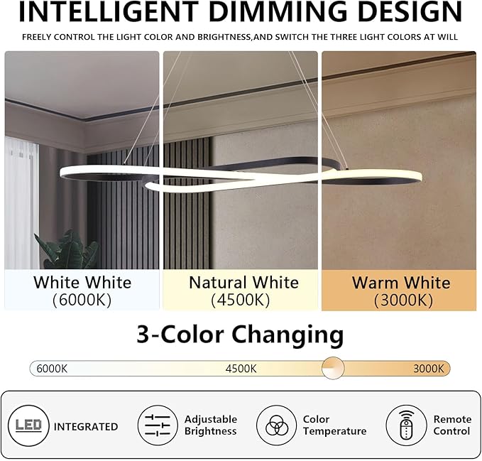 29.53“ Modern Led Pendant Light Fixtures, 3000K-6500K Color Changing Modern Led Pendant Light Kitchen Island, Adjustable Height Kitchen Island Lights Fixtures for Dining Room Kitchen Bedroom Sink