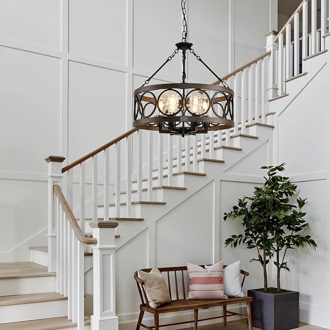 Rustic Chandeliers Farmhouse Chandelier Lighting for Dining Room,6-Light Close to Ceiling for Entryway Kitchen Island Foyer, Vintage Farmhouse Chandelier Lighting Fixture