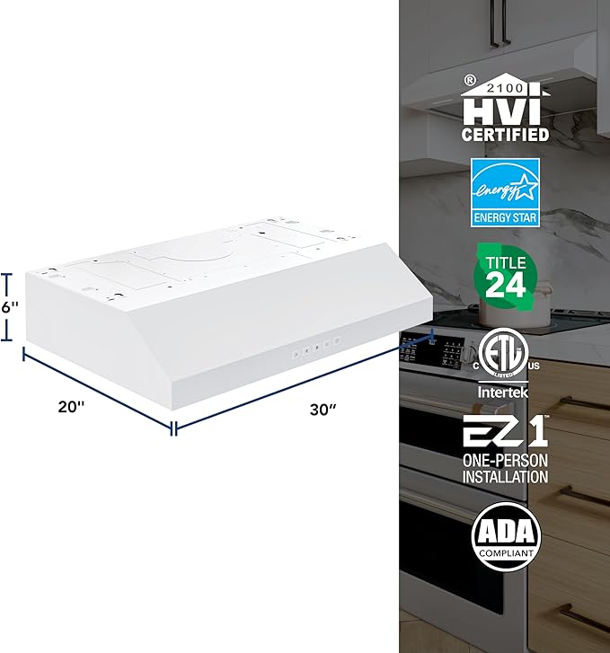 Broan-NuTone 30-Inch Under Cabinet Range Hood, ENERGY STAR, 350 Max Blower CFM, White