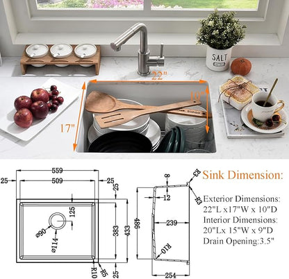 22 Inch Undermount Bar Sink White-Bokaiya 22x17 Small Kitchen Sink White Quartz Wet Bar Sink with Faucet Outdoor RV Single Bowl Kitchen Sink