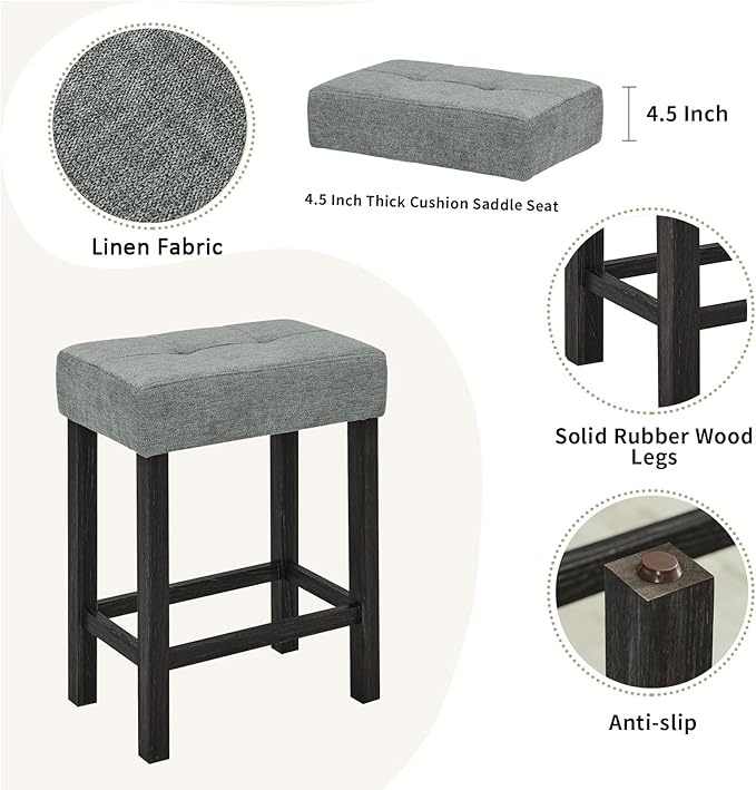HMFULE 59'' Bar Table and Chairs Set with Power Outlet, Industrial Breakfast Table Set with 3 Padded Stools, Solid Wood Console Table Set for Living Dining Room, Black