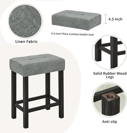 HMFULE 59'' Bar Table and Chairs Set with Power Outlet, Industrial Breakfast Table Set with 3 Padded Stools, Solid Wood Console Table Set for Living Dining Room, Black