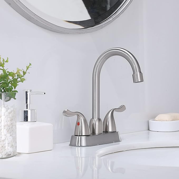 Hotis 2 Pack Bathroom Sink Faucet Brushed Nickel, 4 Inch 2 Handle Bathroom Sink Faucet for 1 or 3 Hole, Centerset Bathroom Faucet for Sink Vanity, with Pop-up Drain and Supply Hoses, HT-SLYT008L-2-1