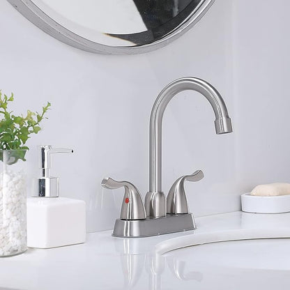 Hotis 2 Pack Bathroom Sink Faucet Brushed Nickel, 4 Inch 2 Handle Bathroom Sink Faucet for 1 or 3 Hole, Centerset Bathroom Faucet for Sink Vanity, with Pop-up Drain and Supply Hoses, HT-SLYT008L-2-1
