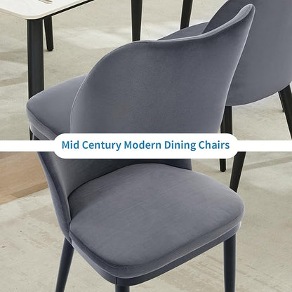 4 Dining Chairs: Upholstered Velvet Dining Room Side Chairs, Chair for Dining Room with Padded Seat and Wood Legs-Modern Dining Chairs for Restaurant, Kitchen, Cafe, Living Room(Dark Grey)