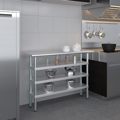 AmGood Stainless Steel Work Table with 3 Shelves | Kitchen Island Food Prep | Laundry Garage Utility Bench | NSF Certified (48" Long x 14" Deep)
