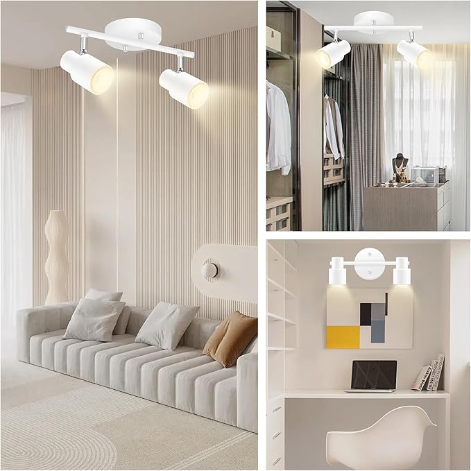BoostArea LED 2 Light Track Lighting Kit,2 Way Modern Ceiling Spot Lighting,Flexibly Rotatable Light Head for Kitchen, Living Room, Bedroom, White,GU10 Bulb Not Included