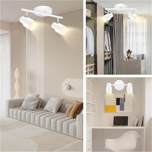 BoostArea LED 2 Light Track Lighting Kit,2 Way Modern Ceiling Spot Lighting,Flexibly Rotatable Light Head for Kitchen, Living Room, Bedroom, White,GU10 Bulb Not Included
